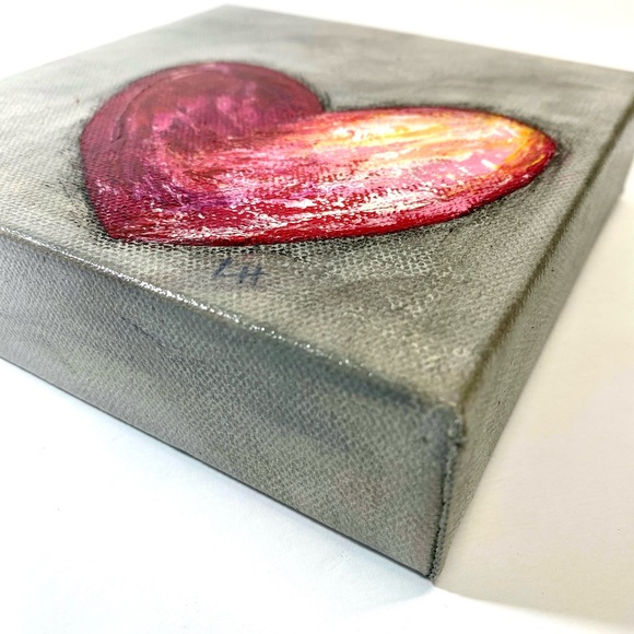 ORIGINAL HANDMADE Acrylic Heart Art on 6” x 6” x 1.5” Gallery Wrapped Canvas - Picture 7 of 9
